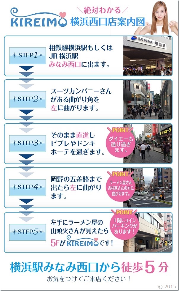 キレイモ横浜西口店までの道順です。